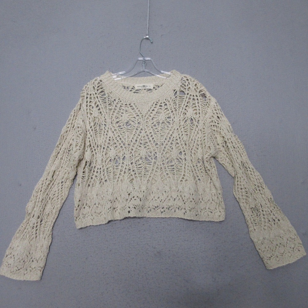 Natural Life Sweater L Open Knit Crochet Boho Beachy Sheer Coastal Festival Airy